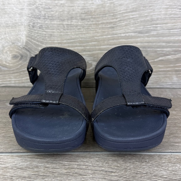 Vionic Ellie Navy Blue Snakeskin Women’s Sz 7 Hook & Loop Platform Sandals - Picture 2 of 10